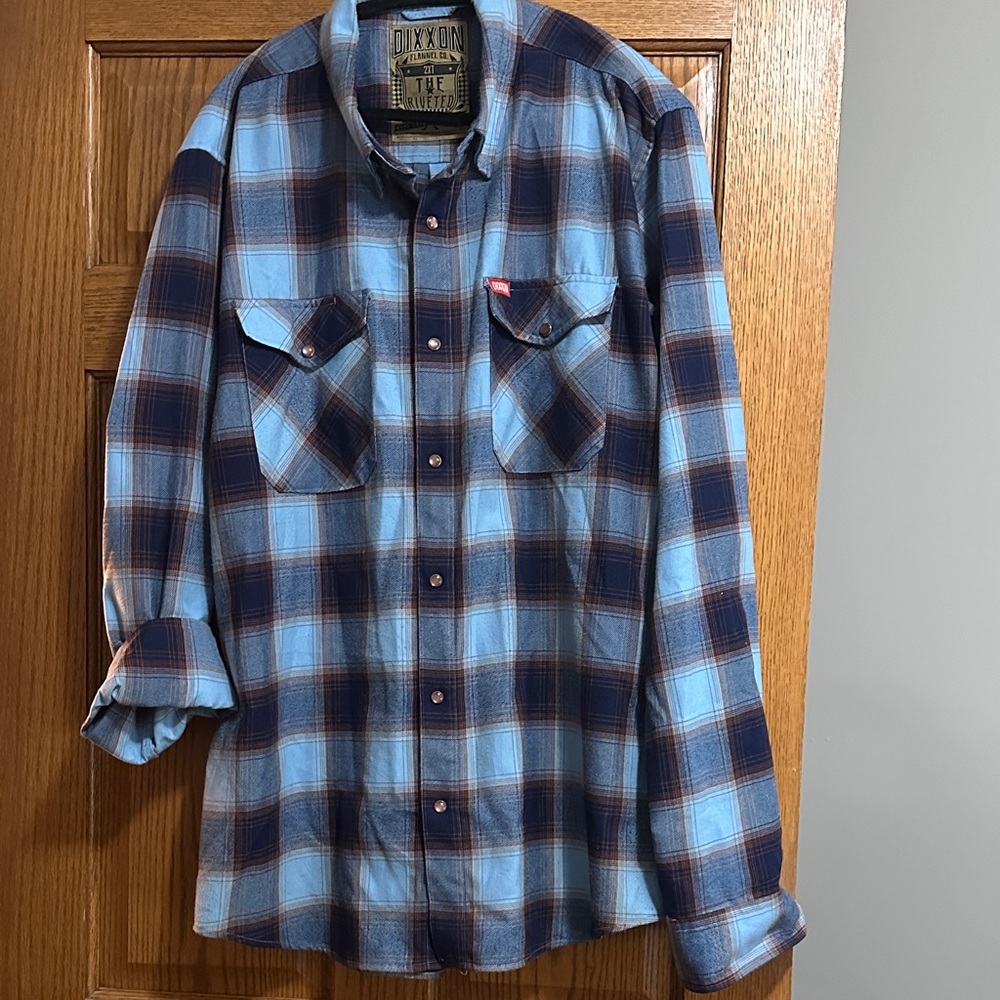 Men’s Dixon Blue and Brown Plaid Shirt The Riveted Size 2XT